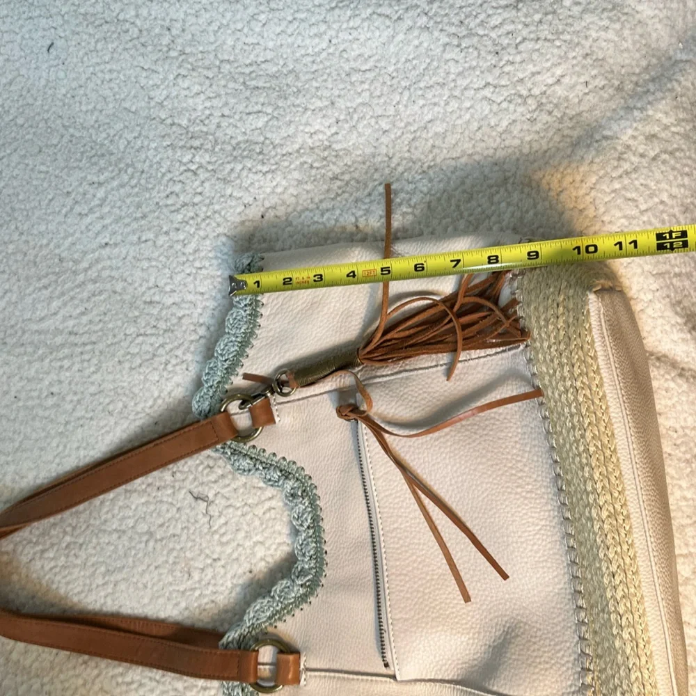 The Sak Vintage Cream and Tan Tote with Brown Handles and Tassels - Picture 10 of 16